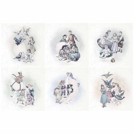 ITD Reispapier Decoupage SET Bastelpapier, vintage, kinder, ostern, eier, hasen, vögel RSM069
