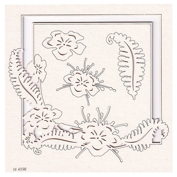 Dekorpappe Die Cut Chipboard - Farn - quadratischer Rahmen - Farn Blume quadratischer Rahmen - Scrapiniec