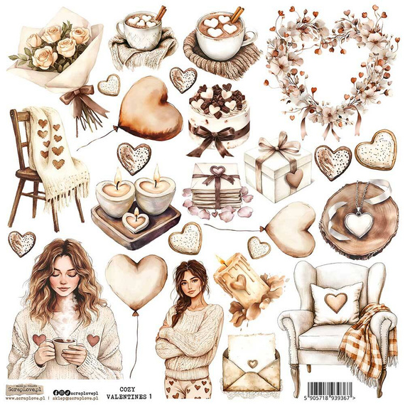 AUFKLEBER ScrapLove Dekor Stickers - Cozy Valentines 1 - Gemütliche Valentinstage 