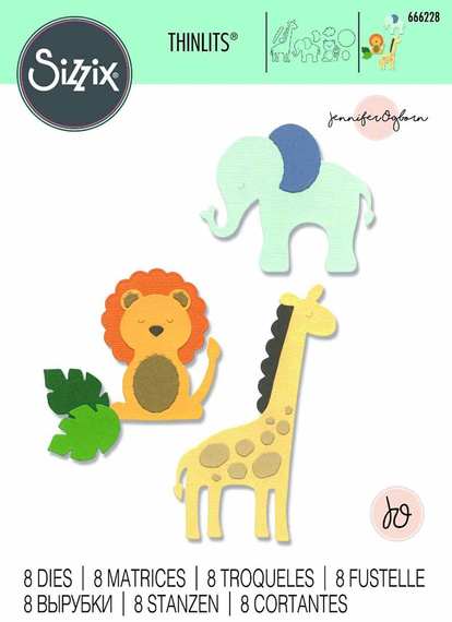 SIZZIX Stanzform Präge Stanzschablone Cutting Die, Basic Zoo Animals Löwe Elefant Giraffe