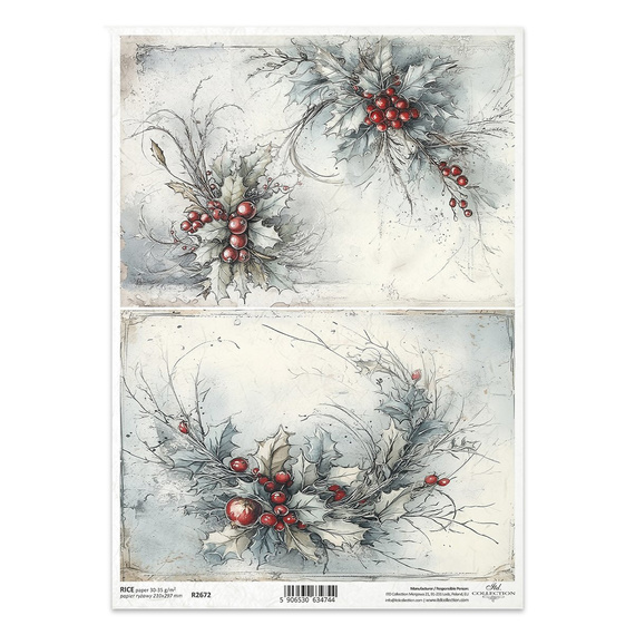 Reispapier für Decoupage A4 - Weihnachtsdekorationen - R2672 - Itd Collection