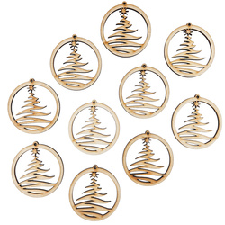 Holz-Christbaumanhänger Set 10 Stück - Tanne mit Stern - 6 cm