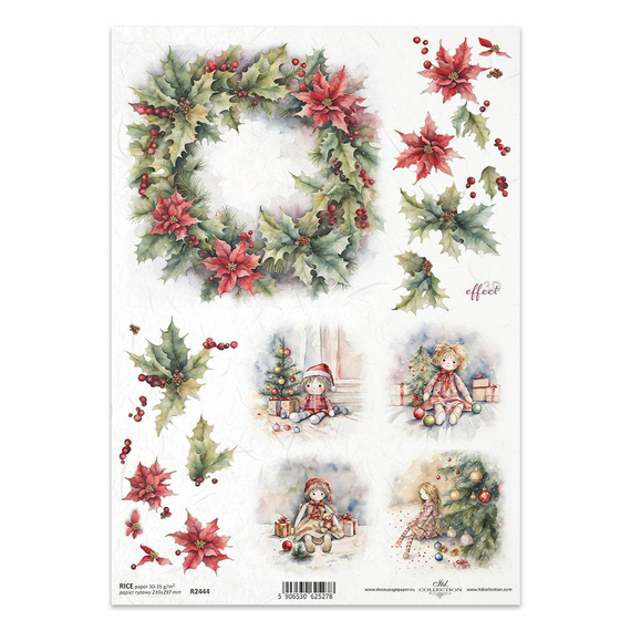 ITD Reispapier Decoupage Bastelpapier Serviettentechnik-R2444 Weihnachtsgirlande mit Puppen unter dem Weihnachtsbaum