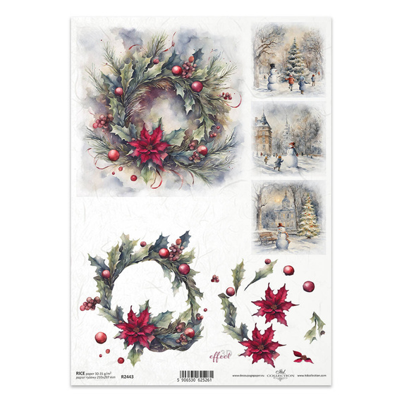 ITD Reispapier Decoupage Bastelpapier Serviettentechnik-R2443 Girlanden Ansichten mit Schneemännern