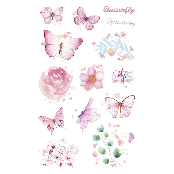 AUFKLEBER folie - Rosa Blumen und Schmetterlinge
