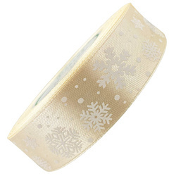 Cremefarbenes Satinband mit Schneeflocken 25mm x 23m