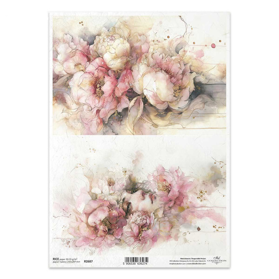 Reispapier für Decoupage A4 - Pfingstrosenstrauß, Frauengesicht - R2687 - Itd Collection