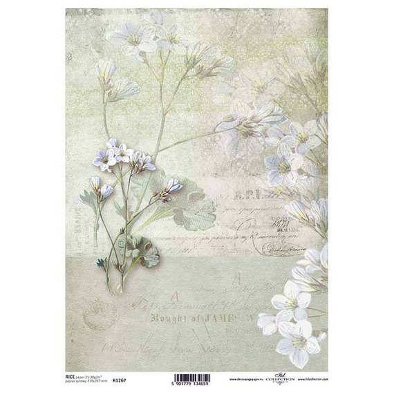ITD Reispapier für Decoupage ITD-R1267 / Retro, Blumen, Aufschriften