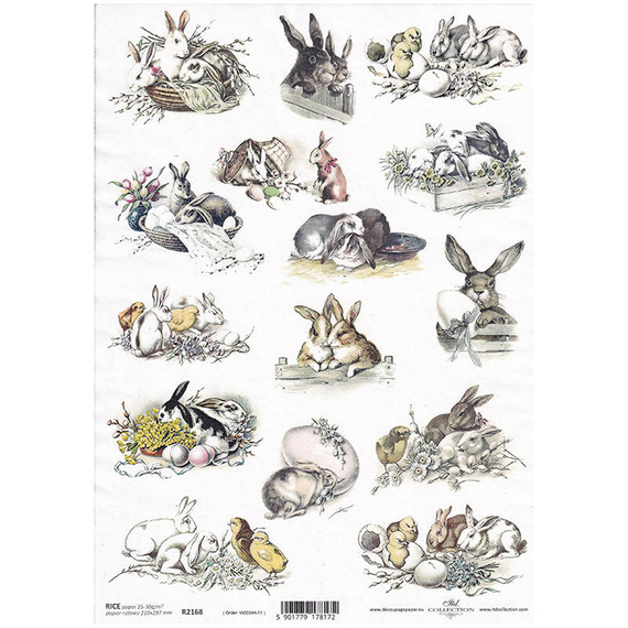 ITD Reispapier Decoupage Bastelpapier Softpapier Serviettentechnik, Hühner, Osterhasen R2168