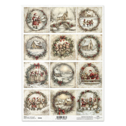 Reispapier für Decoupage A4 - Weihnachtsmann, Kinder, Weihnachten, Winterlandschaft - R2666 - Itd Collection