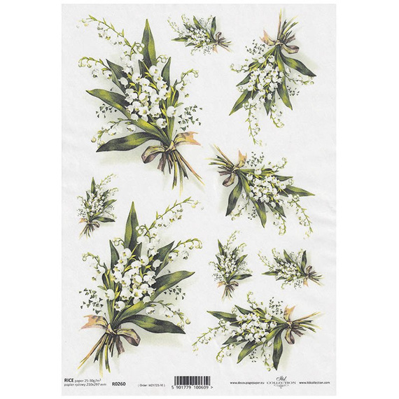 ITD Reispapier Decoupage Bastelpapier Softpapier, R0260 Maiglöckchen