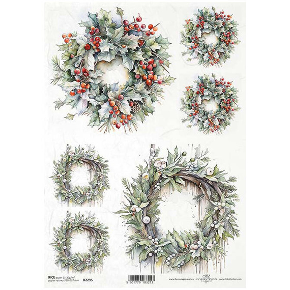 ITD Reispapier Decoupage Bastelpapier Serviettentechnik-R2295 Wintergirlande Kränze