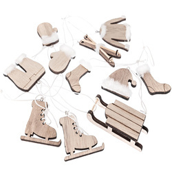 DPCRAFT Hölzerne Wintermotive mit Fell und Anhänger 11 Stück.-  natürlich