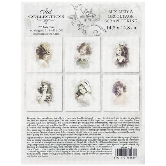 Reispapier-Set, retro vintage, Mädchen - ITD 6tlg 