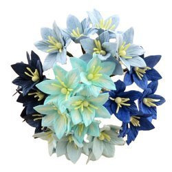 LILIEN 30mm 50Stk Scrapbooking Maulbeerpapier Blumen Flowers, blau mix