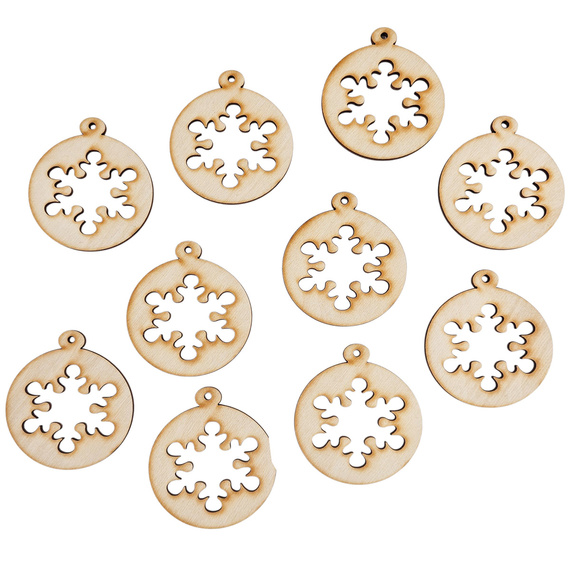 Holz-Christbaumanhänger Set 10 Stück - Schneeflocke - 6 cm
