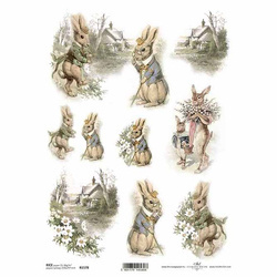 ITD Reispapier Decoupage Bastelpapier Serviettentechnik-R1578 - A4 Ostern, alte Hasen