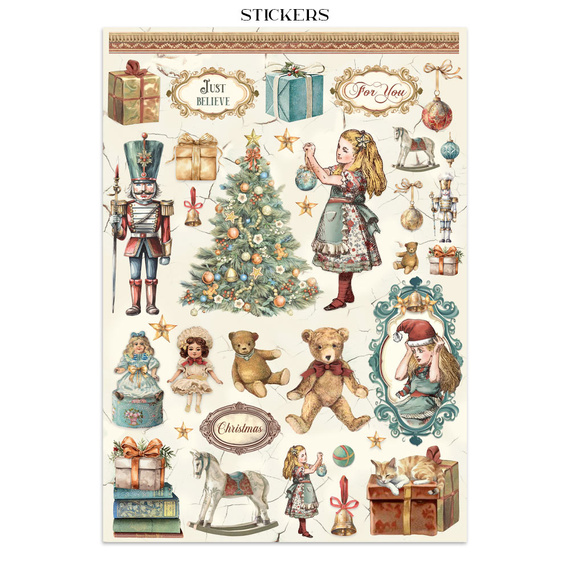 Set aus Junk Journal-Papieren, Aufklebern und Elementen - Alice in Christmas - Stamperia 