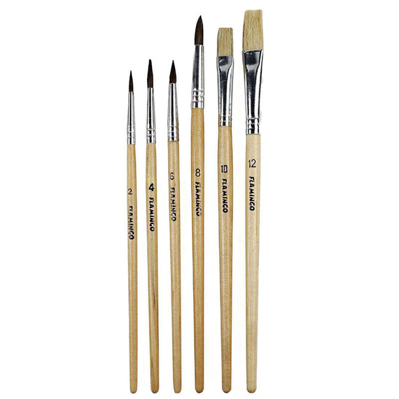 Flamingo Naturborsten Rund- und Flachpinsel-Set - 6 Teile