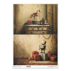 Reispapier für Decoupage A3 - Schaukelpferd, Roboter, Retro Weihnachten - R1517L - Itd Collection