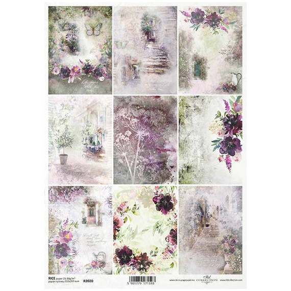 ITD Reispapier Decoupage Bastelpapier R2020 Sommerblumen, Schnittblumen, Gartentor