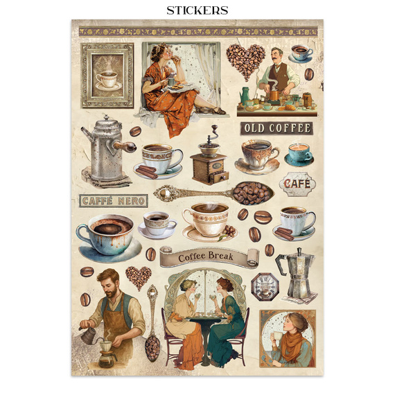 Set aus Junk Journal-Papieren, Aufklebern und Elementen - Coffee & Chocolate - Stamperia 