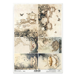 Reispapier für Decoupage A4 - Tassen, Schmetterlinge, Porzellan, Gesicht einer Frau - R2659 - Itd Collection