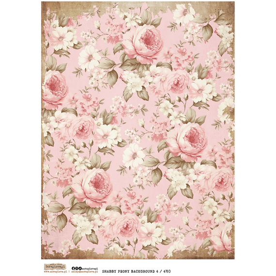 Reispapier Decoupage Bastelpapier A4 - Scraplove - Shabby Peony Background 24