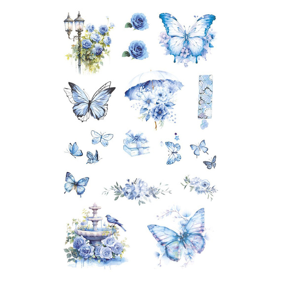AUFKLEBER folie - Blaue Blumen und Schmetterlinge