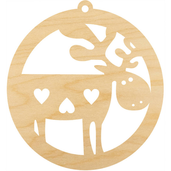 HOLZKUGEL Anhänger aus Holz, Ornament Weihnachtskugel 6 cm - Rentier