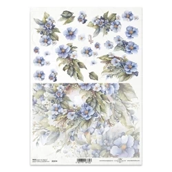 ITD Reispapier Decoupage Bastelpapier Serviettentechnik-R2374 blau Blumen, Girlanden