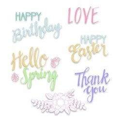 Sizzix Stempel - Frühlingssprüche - Beschriftung Ostern, Geburtstage