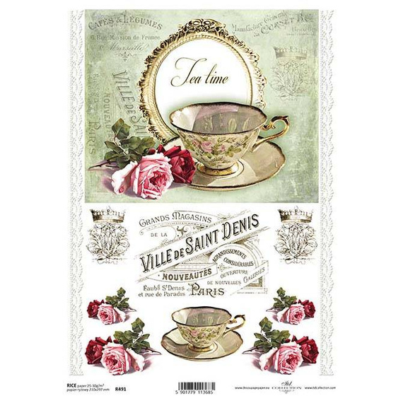 ITD Reispapier Decoupage Bastelpapier, Tasse, Teller R0491