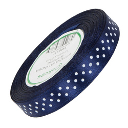 Satin-Punktband 12 mm - marineblau 111 - 23 m - Dekoband