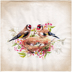SERVIETTEN 1 Stück Motivservietten Decoupage Napkin 33x33cm, Lovely Goldfinch Vögel im Nest