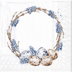 SERVIETTEN 1 Stück Motivservietten Decoupage Napkin 33x33cm, Muscari Wreath Ostergirlande