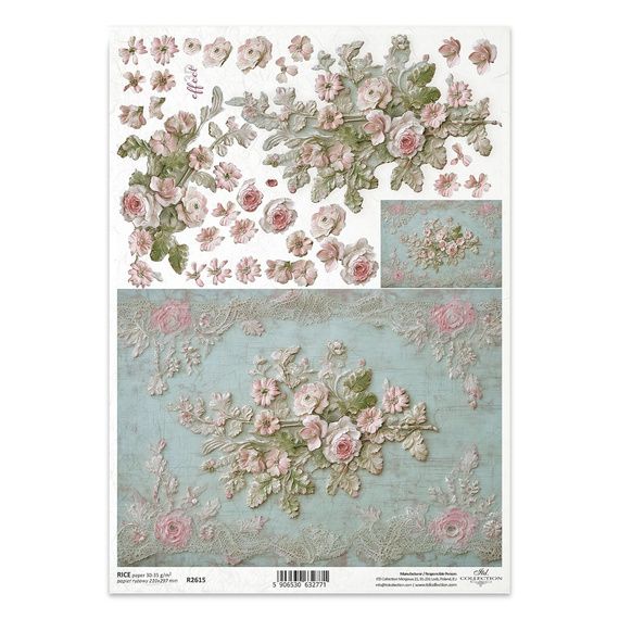 Reispapier Decoupage Bastelpapier für Decoupage A4 R2615 3D Blumen