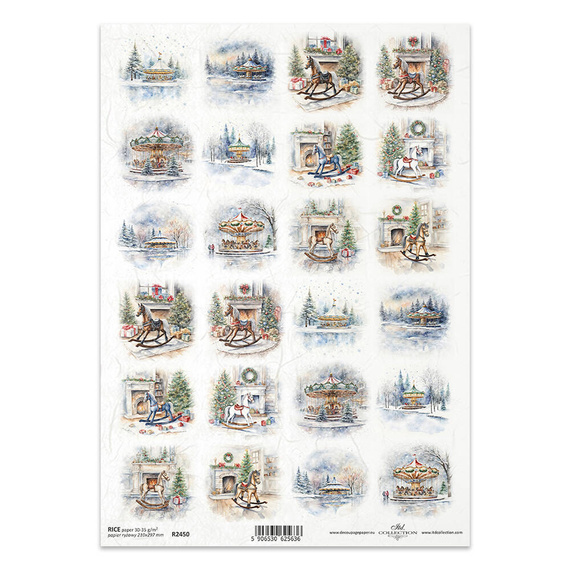 ITD Reispapier Decoupage Bastelpapier Serviettentechnik-R2450 Winterblick, Karussells, Schaukelpferde