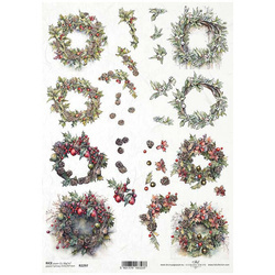 ITD Reispapier Decoupage Bastelpapier Serviettentechnik-R2297 3D-Winterkränze