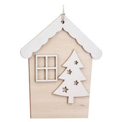Anhänger aus Holz - Haus mit Weihnachtsbaum - Dekor