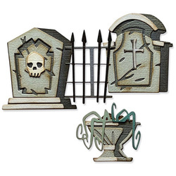 SIZZIX Stanzform Präge Stanzschablone Cutting Die, Graveyard, Colorize by Tim Holtz Friedhof