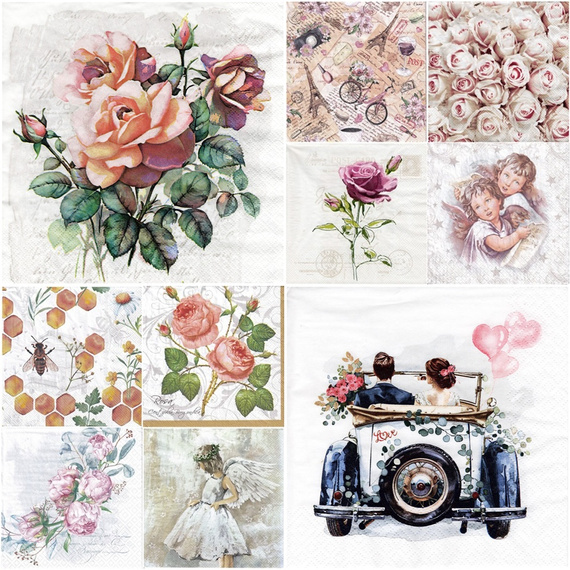 VINTAGE SERVIETTEN 10 Stück Motivservietten Decoupage Napkin 33x33cm