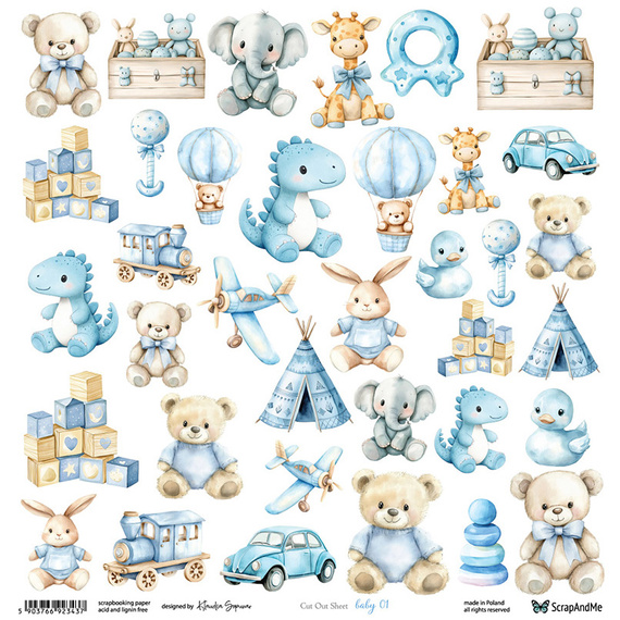 SCRAPandME 30x30cm einseitig Scrapbooking Papier 250g, Baby 01