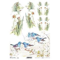 ITD Reispapier Decoupage Bastelpapier, Serviertentechnik, Narzissen, Vögel R0653
