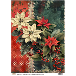 Reispapier A4 - ScrapLove - Christmas Red Flower Background 4 - Weihnachten rote Blume Hintergrund