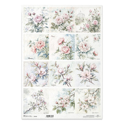 Reispapier Decoupage Bastelpapier für Decoupage A3 ITD R1445L Blumen, Rosen, Pfingstrosen, Apfelblüten, Magnolien