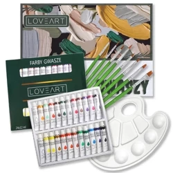 Gouache Malset – 24 Farben, Pinsel, A4 Block & Mischpalette – Loveart Set für Einsteiger & Kreative