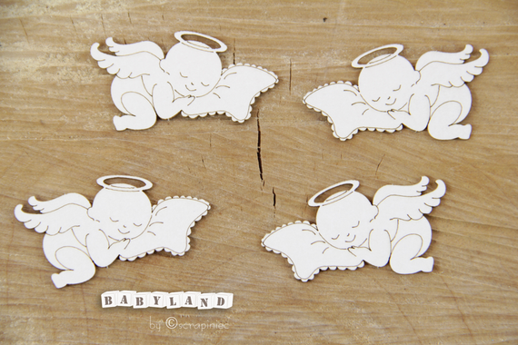 Dekorpappe Die Cut Chipboard Schlafender Baby-Engel/Schlafendes Baby-Engelchen 4x - SCRAPINIECrapiniec 3788