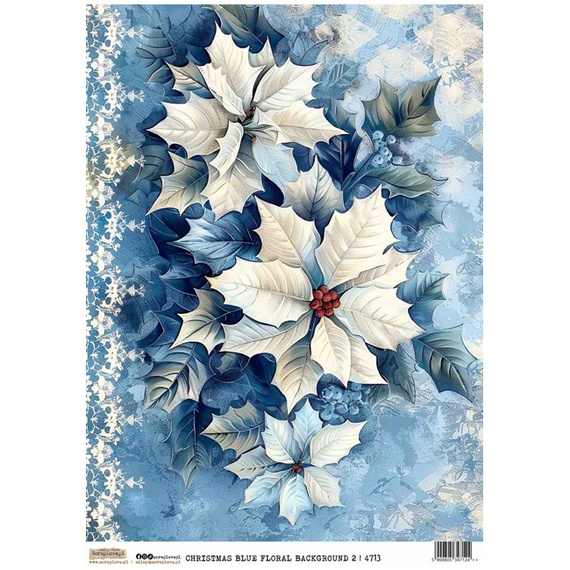 Reispapier A4 - ScrapLove - Christmas Blue Floral Background 2 - Weihnachtlicher blauer floraler Hintergrund