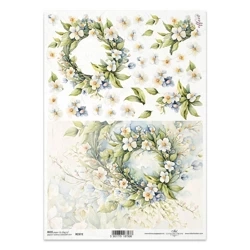 ITD Reispapier Decoupage Bastelpapier Serviettentechnik-R2372 Girlanden, weiße Blumen